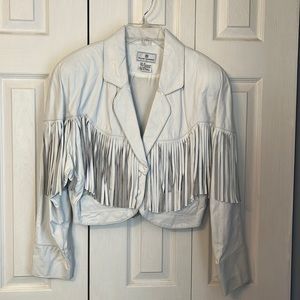 Vintage white fringe leather jacket